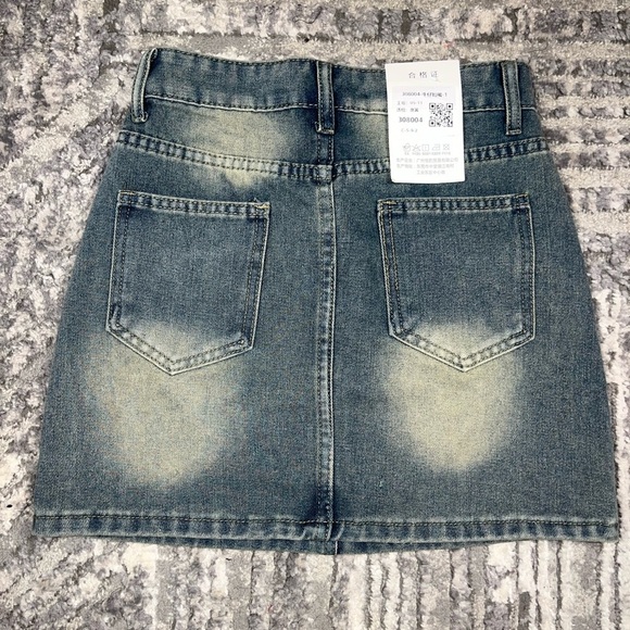 Denim Fringe Skirt with Brown Accents - Picture 6 of 8